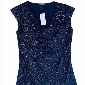 Ann Taylor Sequin Cowl Neck Black Top
